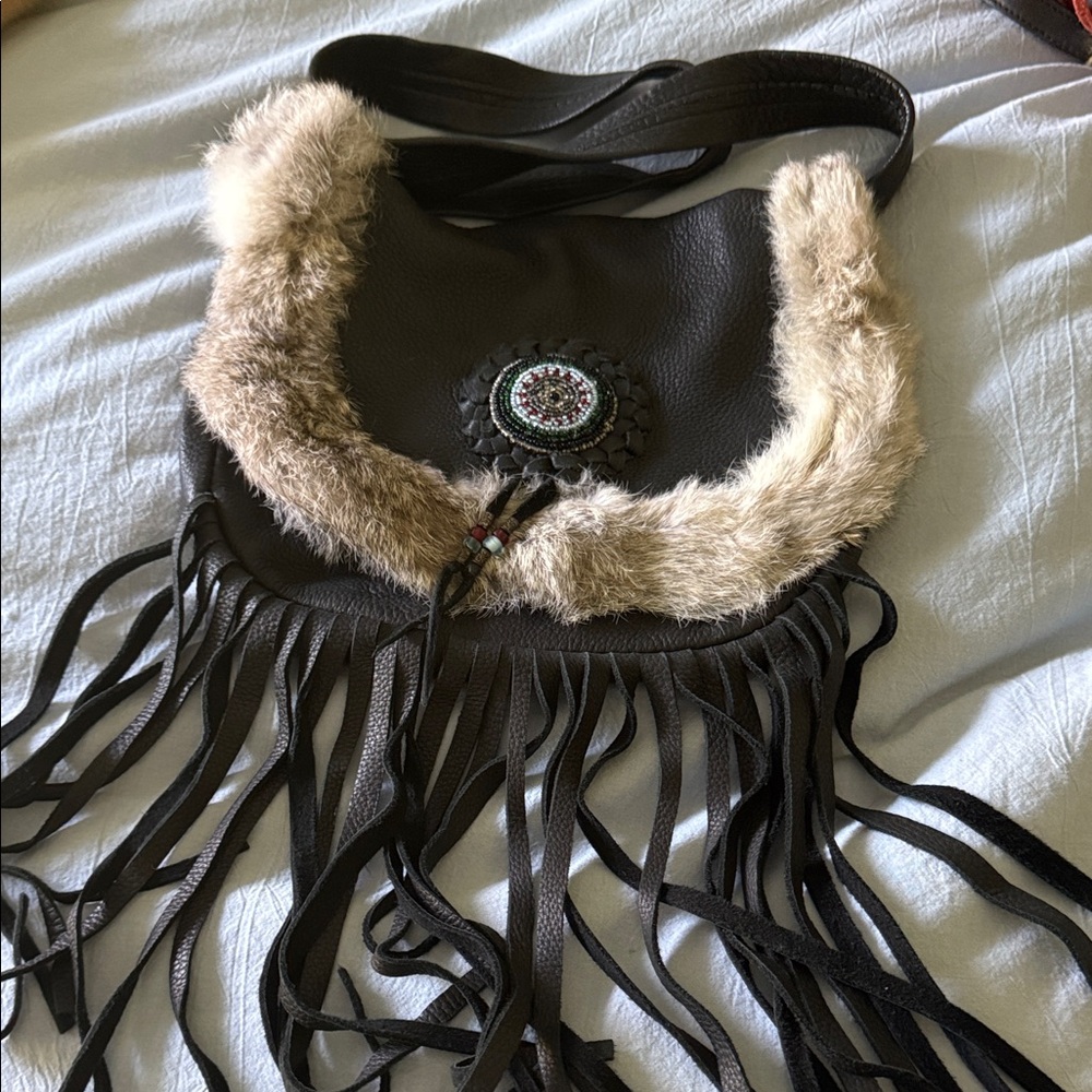 Bohemian Black and Tan Shoulder Bag with Fringe